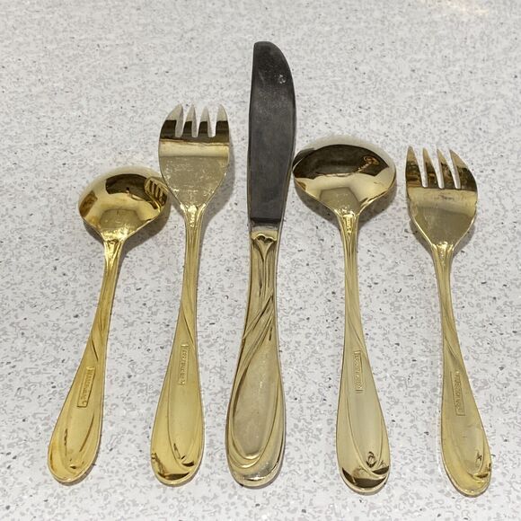 Vintage 90s Farberware Flatware Nicole Gold Electroplate 55 Pcs service for 10 - Picture 5 of 9